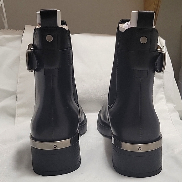 Black Heeled Ankle Boots With Silver Trim At Heel Ankle For Womens - Picture 3 of 8